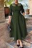 Elegant Churchs Black Dress for Women Round Neck 3/4 Sleeve Pocket Vintage Contrast Midi Dresses Autumn Clothing