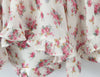 Women White Pink Flower Print Puff Long Sleeve Dress Open Buttons Wood Ears Ruffles Hem Mini Shirt Dresses Holiday Robe