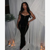 Women Black Velvet Sheer Maxi Dress Sexy Chic Mesh Patchwork Off-shoulder Waist Cinching Slim Maxi Dresses Club Party Gowns