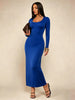 Women's Solid Long Sleeve Bodycon Dress, Chic Basic Minimalist Causual Scoop Neck Long Dress, Womenswear