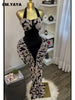 Women Print Patchwork Stacked Ruched Long Sleeve Bodycon Midi Maxi Long Dress Birthday Vacation Sexy Party Dresses