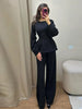O-neck Waist Cinching Bud Hem Top Pants Suits Women Elegant Long Sleeve Slim Tops Wide Leg Trousers Spring Chic Office Lady Sets