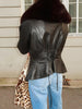 Women's Fur Patchwork Leather Jackets Furry Collar Slim Buttons Full Sleeve Female Coat Autumn Lady Street Outerwear