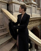Black Cropped Blazer Coat Skirt Set Women Sexy Full Sleeve V-neck High Waist Split Long Skirts Lady Spring Commute Outfit