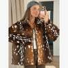 Women Chic Cropped Leopard Faux Fur Coat Contrast Black Fur Collar Cuff Button Short Furry Coats Lady Winter Chic Streetwear