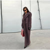 Vintage Large Lapel Tweed Long Coat Women Elegant Loose Double Breasted Belt Coats Lady Winter Classic Chic Street Overcoat