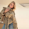 Autumn Stand Collar Trench Coats For Women Long Sleeve Belt Double Breasted Jacket Lady High Street Chic Outerwear