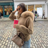 Casual Knit Hoodie Cardigan Women Long Sleeves Zipper Faux Fur Patchwork Coats Female Autumn Winter Solid Thick Knitwears