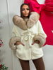 Cotton Lined Furry Fur Collar Belts Jacket Women Long Sleeve Thicken Warm Female Coat Winter Street Casual Outwear