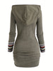 European and American Explosions Women's Ethnic Style Geometric Stripe Stitching Hooded Knitted Long-Sleeved Tight Dress