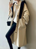 Stand Neck Long Trench Coat Women Spring Casual Turn-down Collar Single-breasted Trench Coat