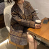 Winter Clothing Plaid Women's Coat Vintage Thicked Wool & Blends Streetwear Casual Coats Tops Abrigos Para Mujer