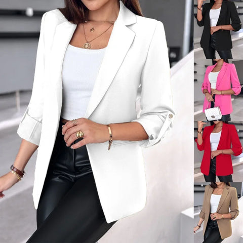 Women's Spring Casual Suit Jacket Long Sleeve Solid Color Cardigan Suit Jacket Women's Suit Jacket