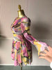 Women Floral Print Draped Sweet O-neck Long Sleeve big swing Mini Dress Birthday Party Evening Street Dresses