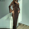 Women's Long Dresses Solid Satin Flare Sleeve Slim Lace Up Floor-length Dress Females Sexy Elegant Party Maxi Dress