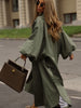 Women's Brown Stand Up Collar Long Long Trench Coat Lantern Sleeve Side Slit Loose Windbreaker Spring Autumn Coat