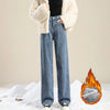 Winter Lady Thermal Plush High Waist Jeans Girls Snow Warm Denim Pants Women Classic Fleece Straight Leg Trousers