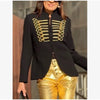 Lady Black Short Napoleon Style Jacket Elegant Stand Collar Full Sleeve Single Breasted Cropped Coats Women Daily Street Coat