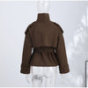 Women's Coats Jacket Double Breasted Belted Cropped Trench Coat Stand Collar Long Sleeve Casual Outerwear For Ladies