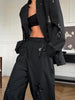 Women Sequin Embroidery Blazer Long Suit Set Solid Full Sleeves Lapel Loose Wide-leg Office Suits Lady Collection Wear