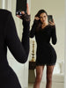 Lace Patchwork V Neck Women Dresses Solid Casual Bodycon Long Sleeve Sexy Club Outfits Female Elegant Vestidos