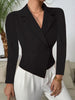 Women Casual Slim Ruched Buttons Blazers Notch Lapel Work Office Blazer