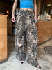 Leopard Ripped Wide Leg Jeans For Women High Waist Patchwork Button Loose Denim Pant Female Clothing
