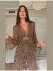 Vintage Sequin Sheer Mini Dress For Women Chic Floral Embroidery V-neck Long Sleeve Ruffled Hem Dresses Party Cocktail Dress