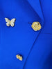 High Street Designer Blazer Suit Women's Rose Buttons Asymmetrical Blazer Straight Pants Set 2pcs