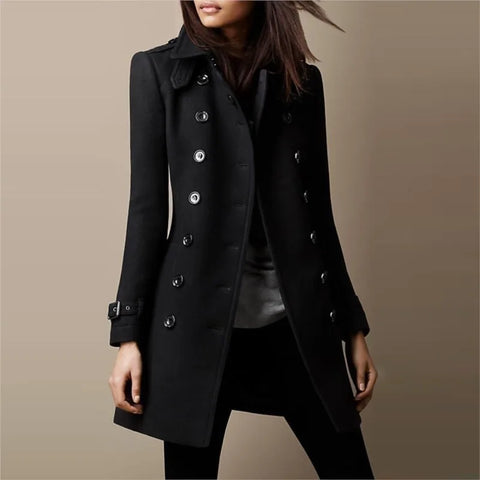 Fall Winter Elegant Women's Jacket Coat Woolen Black Long Sleeve Double Breasted Loose Streetwear Women Coats Jacket