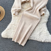 Winter Women Knitted Sets Breading Long Sleeve Pearl Sweater+Knitted Camis Dress Sets Sweater Suits