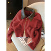 Patchwork Zipper Cropped Cardigan Women Thick Autumn Knitted Sweater Bomber Jacket Vintage 2000s Short Fitted Knitwear Coat