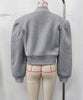 Double Zip Rib Collar Women Cropped Jacket Long Sleeve Side Pockets Loose Oversized Solid Autumn Coats Daily Chic Jackets