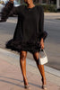Women's Mini Dress Feather Hem Cocktail Evening Party Elegant Dress Spring Round Neck Solid Y2K Straigth Loose Dress