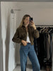 Vintage Cropped Women's Bomber Jacket Coat Faux Suede Stand Collar Short Outerwear High Street Female Casual Work Outfit