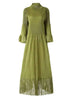 Maxi Dress Women High Neck Long Sleeves Stitching Tassel Hem Solid Color Dresses Female Party Clothing 2DB1143
