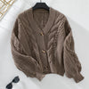 Simple Elegant Office Coat V Neck Twist Cardigan Short Sweater Loose Women Korean Style Retro Jackets Autumn Winter Clothing