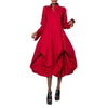 Spring Women's Elegant Party Evening Midi Dresses Long Sleeves Stand Collar Pleated Cocktail Prom Red Dress