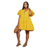 Elegant Women Puff Sleeve Single Breasted Lapel Collar Babydoll Dress Street White Big Swing Loose Smock Shirt Dresses