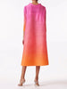 Elegant Gradient Pleated Dress Turtleneck Full Sleeves Pink Orange Mid-Calf Dresses For Women