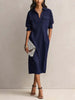 Minimalist Solid Color Shirt Dress For Women Elegant Half Sleeves Button Turndown Collar Pockets Dress Casual Daily Midi Dresses