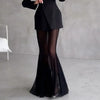 Elegant Solid Blazer Skirt Set Women Long Sleeve Button V-neck Blazer Lace See Through Long Skirts Spring Party Lady Suit
