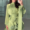 Women's Party Dresses High Waist Pleat Lady Casual High Collar Layered Banquet Dress Elegant Long Sleeve Evening Dress