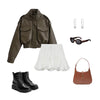 Winter Faux Leather Bomber Jacket Women Short Zipper Front Lapel Outerwear Multiple Pockets Warm Jackets