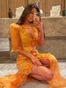 Sexy Print Women Long Dress Urban V-neck Single Breasted Ruffles Half Sleeve Female Dresses Spring Autumn Lady Robe