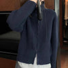 Grey double zipper turtleneck knitted cashmere cardigan women's autumn and winter thickened 100% pure wool with sweater coat