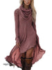 Elegance Heaps Collar Loose Dress For Woman Irregular Hem Long Sleeves Casual Dresses Spring Autumn Lady Solid Vestidos