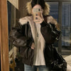 Winter Thick Warm Fleece Hooded Jacket Women Korean Loose Zipper Leather Coats Chic Full Faux Fur Lined Bomber Outerwear