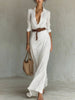 Sexy Single-breasted V-neck Long-sleeved Dress For Women Elegant Spring Autumn Solid Color Irregular Belt Dresses Female