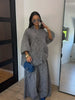 Loose Plaid Shirt Pants Two-piece Set Three Quarter Sleeve Oversize Blouses Wide Leg Pants Suit Women Casual Sets
